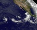 GOES-11 satellite sees Tropical Storms Fernanda and little brother Greg chasing each other