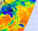 NASA infrared data reveals fading Tropical Storm Leslie and peanut-shaped Michael