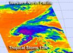 NASA's Aqua satellite shows strongest side of Tropical Storm 13W