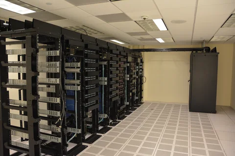 Rows of server racks in a data centre