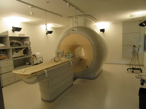 An MRI scanner in an empty scanning room